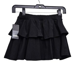 LCKR Jersey Skort Girls XL Black Tiered Ruffle Cotton Stretch Active Skirt